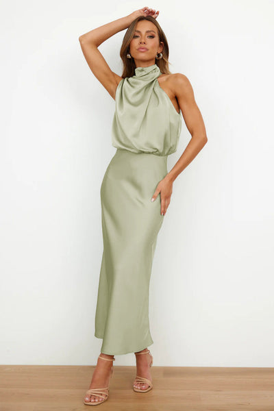 Elegant Satin Wrap Midi Dress