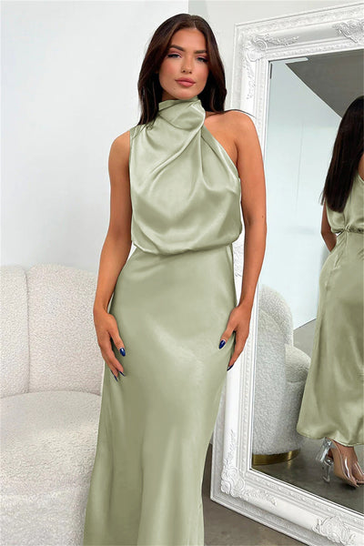 Elegant Satin Wrap Midi Dress