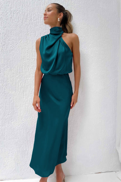 Elegant Satin Wrap Midi Dress