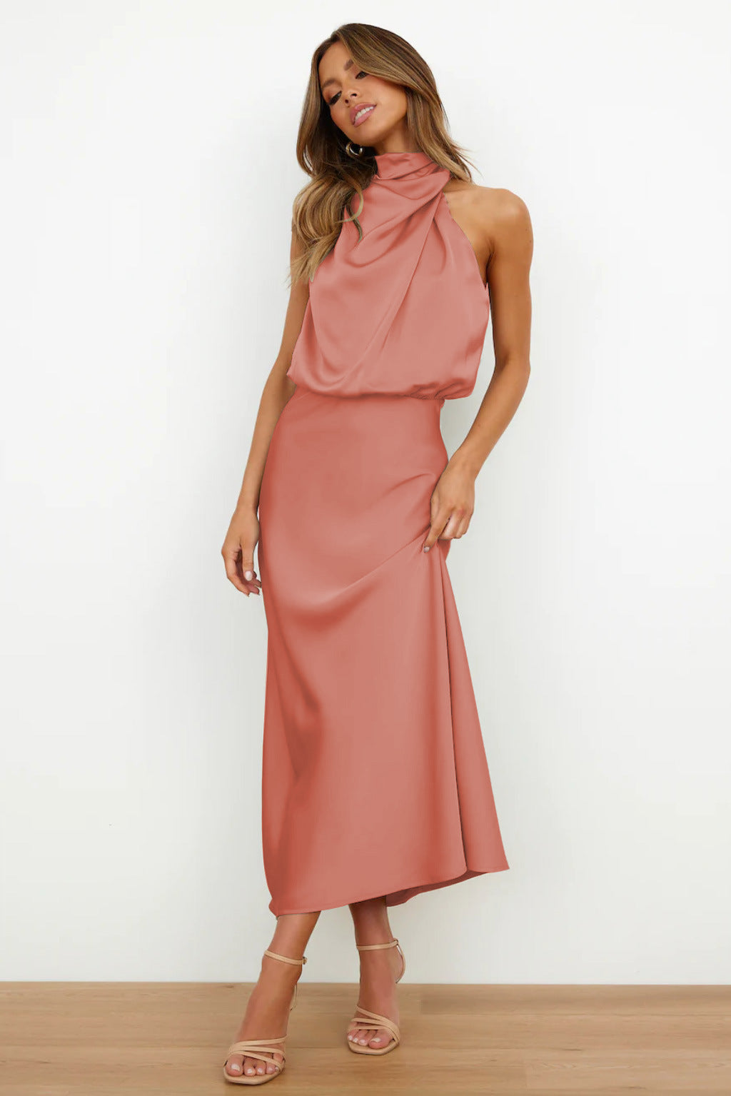 Elegant Satin Wrap Midi Dress