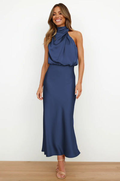 Elegant Satin Wrap Midi Dress