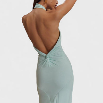 Curvy silk dress with halter neck
