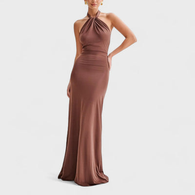 Curvy silk dress with halter neck