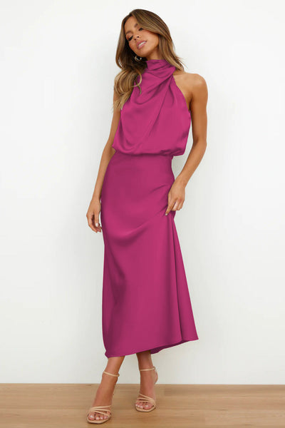 Elegant Satin Wrap Midi Dress