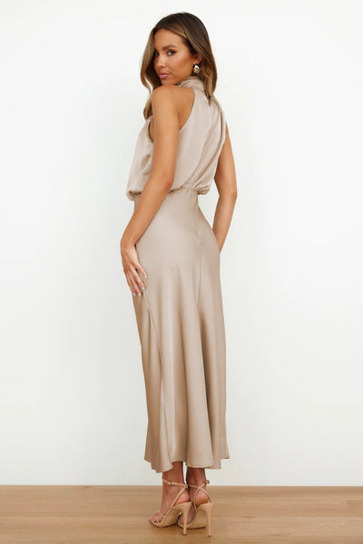 Elegant Satin Wrap Midi Dress