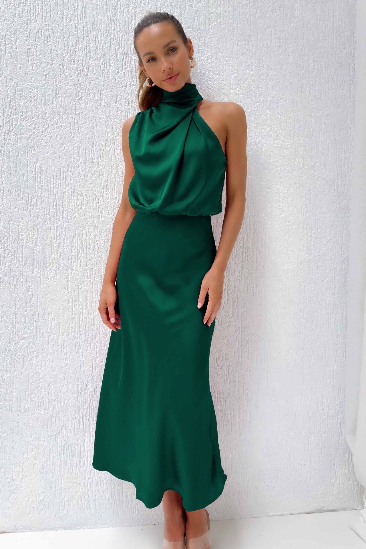 Elegant Satin Wrap Midi Dress