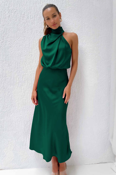 Elegant Satin Wrap Midi Dress