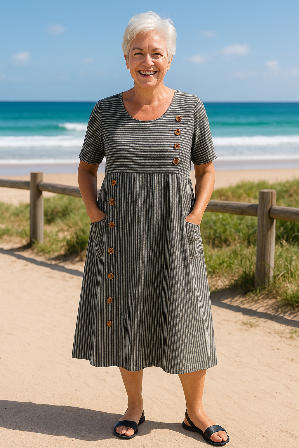 Brienne | Striped Midi Dress – Effortless Comfort, Everyday Confidence