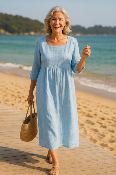 Claudia | Classic Square-Neck Dress – Timeless Elegance, Effortless Comfort