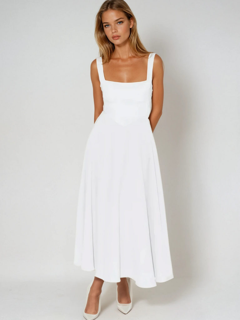Ivory Lace Tiered Midi Dress