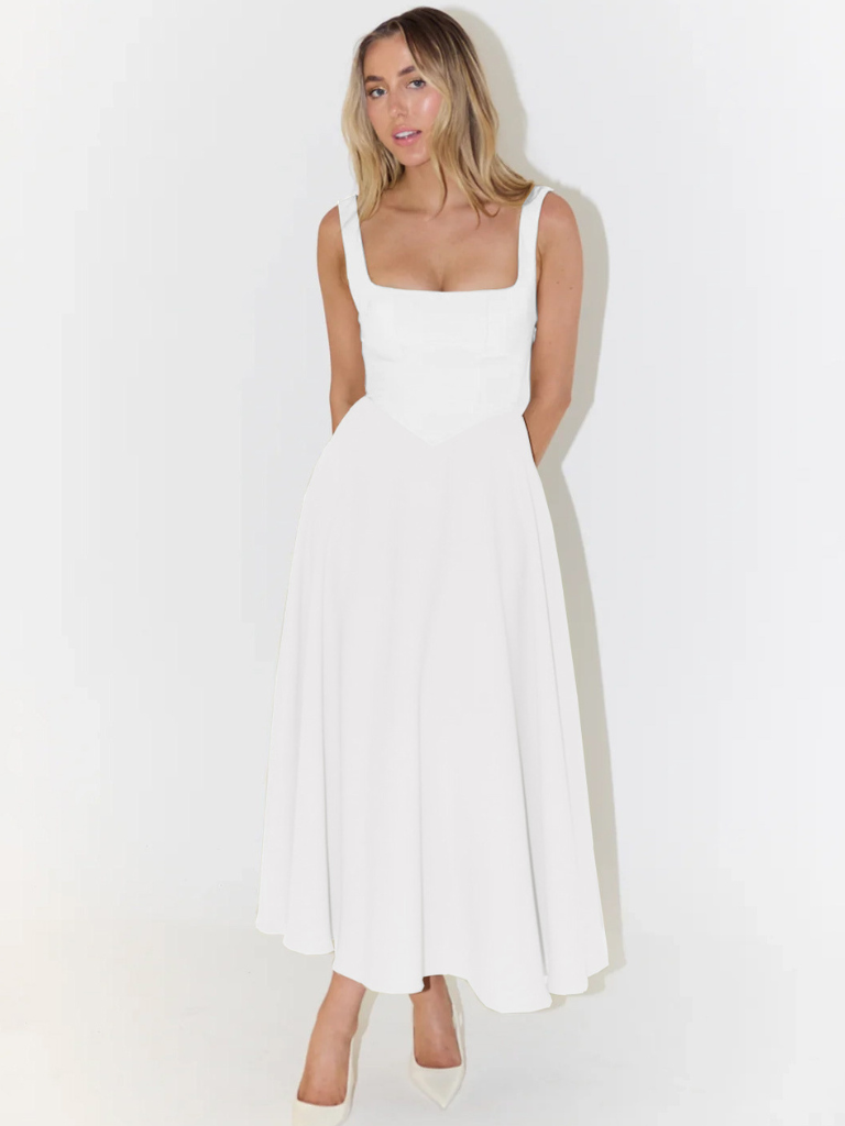 Ivory Lace Tiered Midi Dress