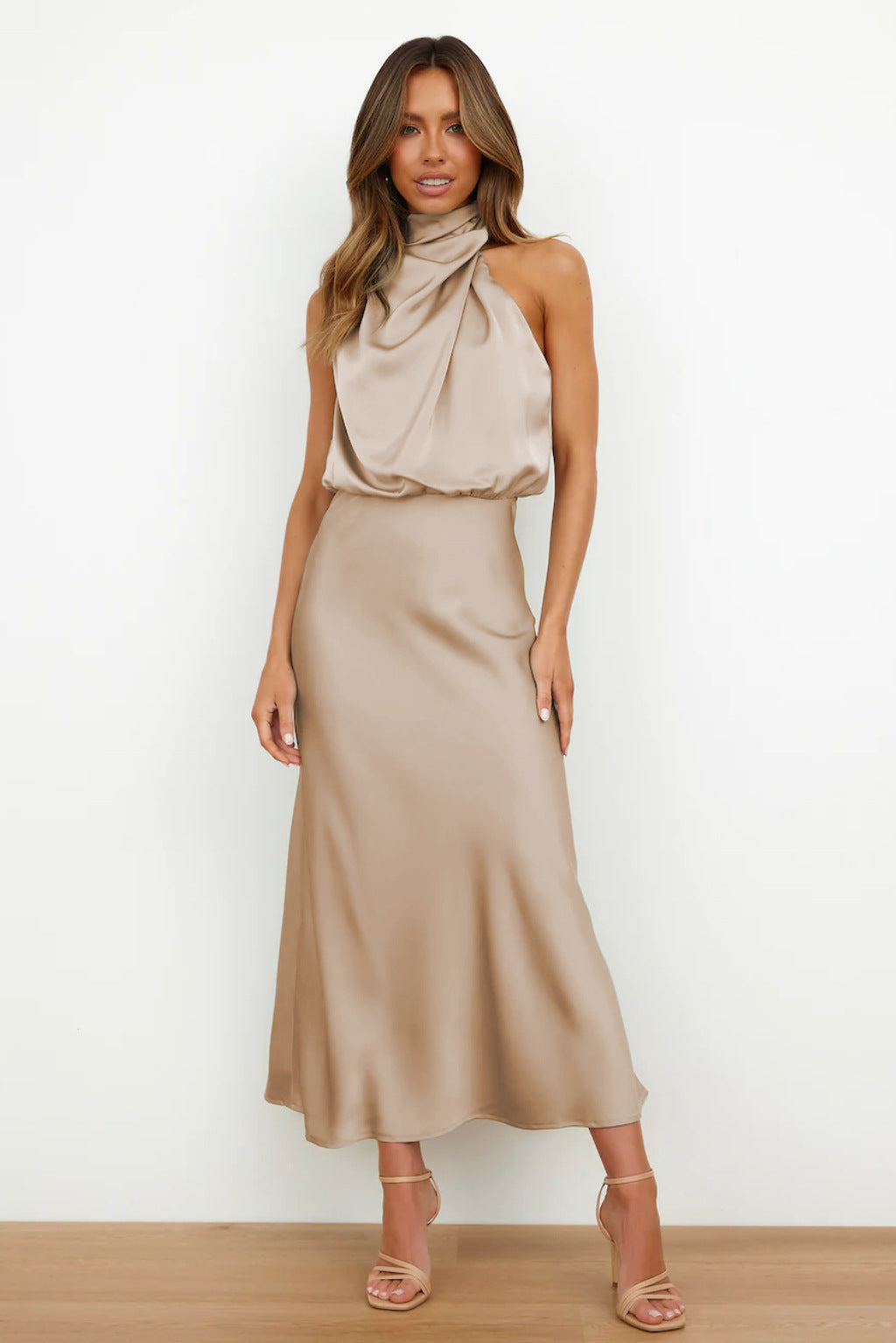 Elegant Satin Wrap Midi Dress