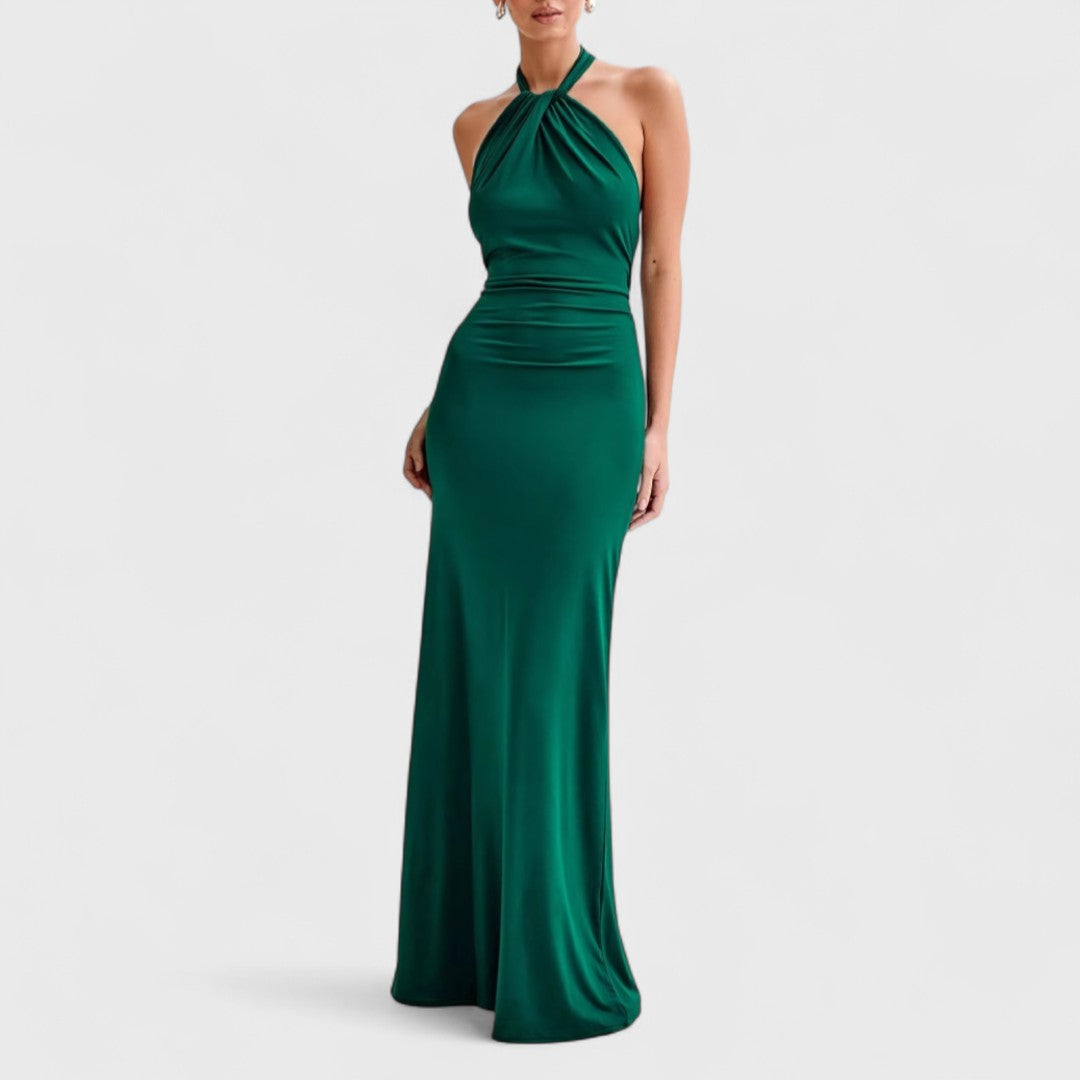 Curvy silk dress with halter neck